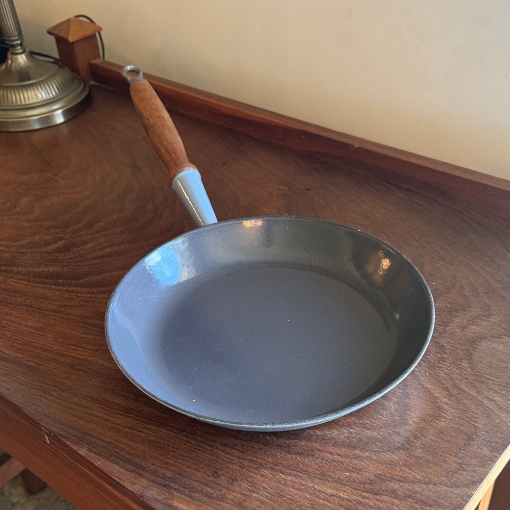 Le Creuset Blue Frying Pan with Wooden Handle
